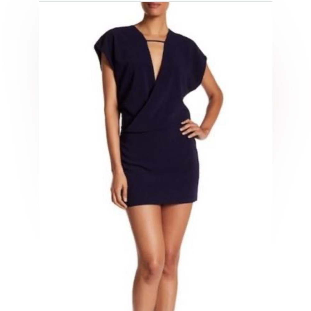 Halston Heritage Cap Sleeve Crepe Dress in Navy Blue